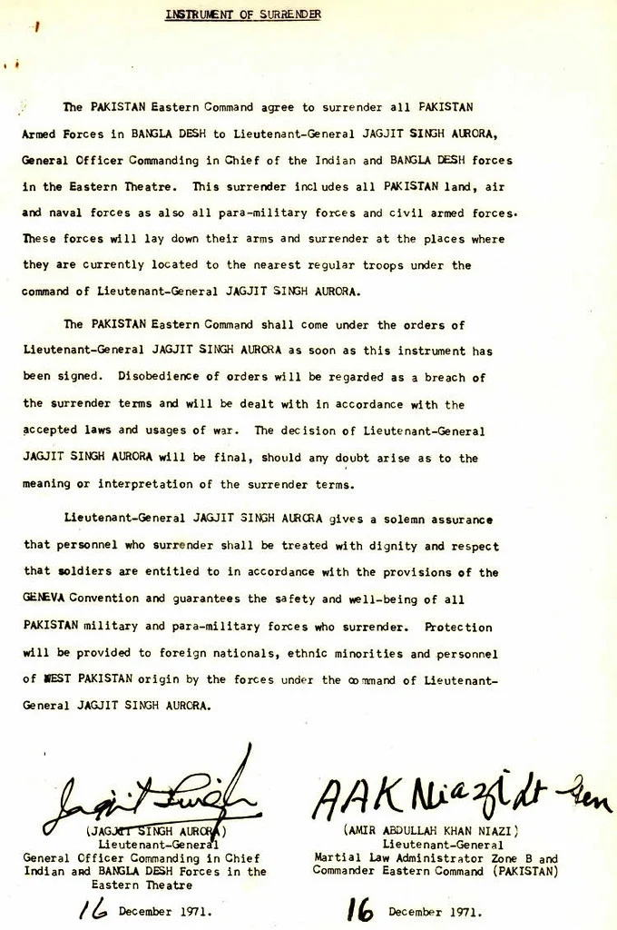 Pakistani Instrument of Surrender 1971