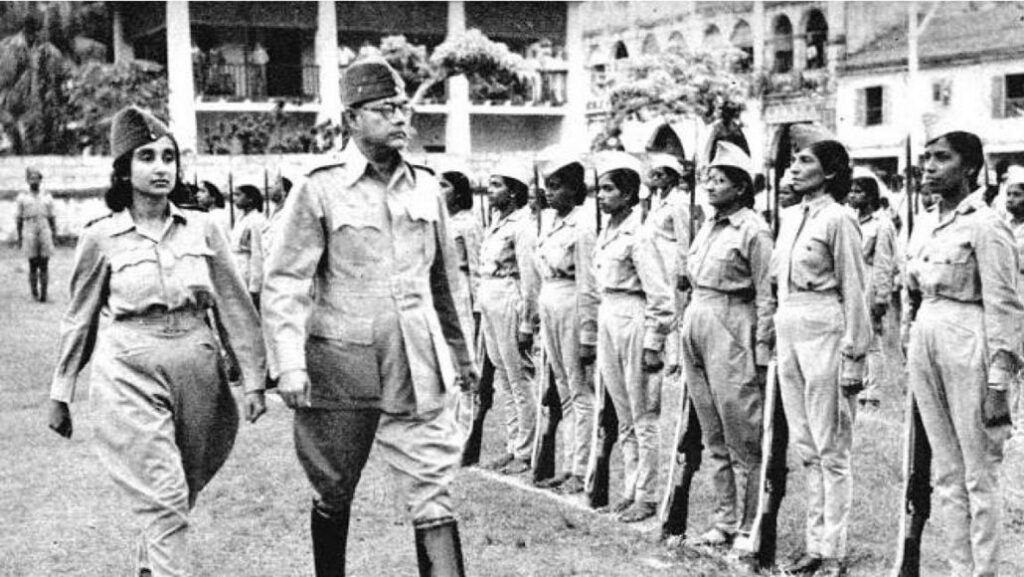 Subhas Chandra Bose and the Rani of Jhansi Regiment of the INA.